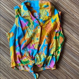 Tropical button down crop top- small